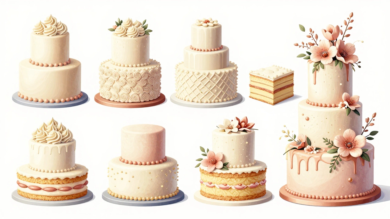 Wedding cake decoration styles showing cost variations