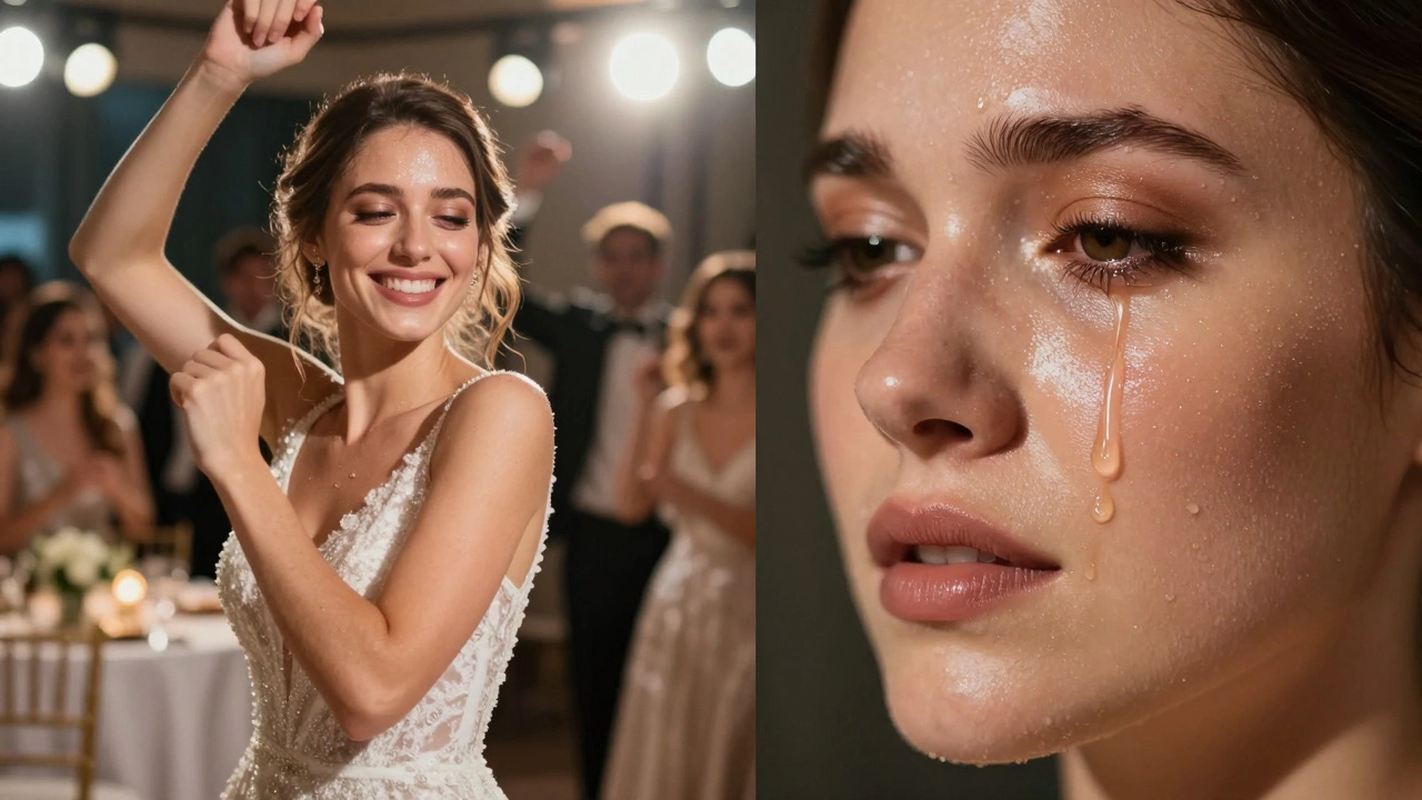 Bride dancing with intact makeup at wedding reception