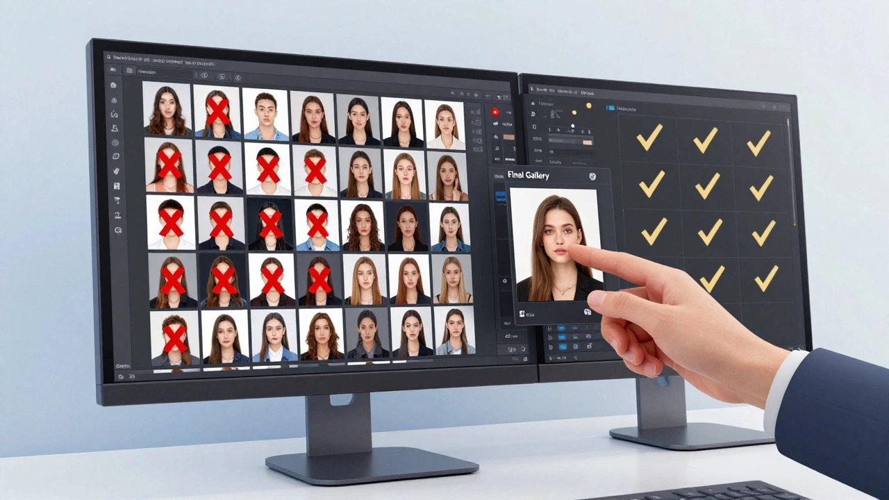 Computer screen showing photo selection and culling process