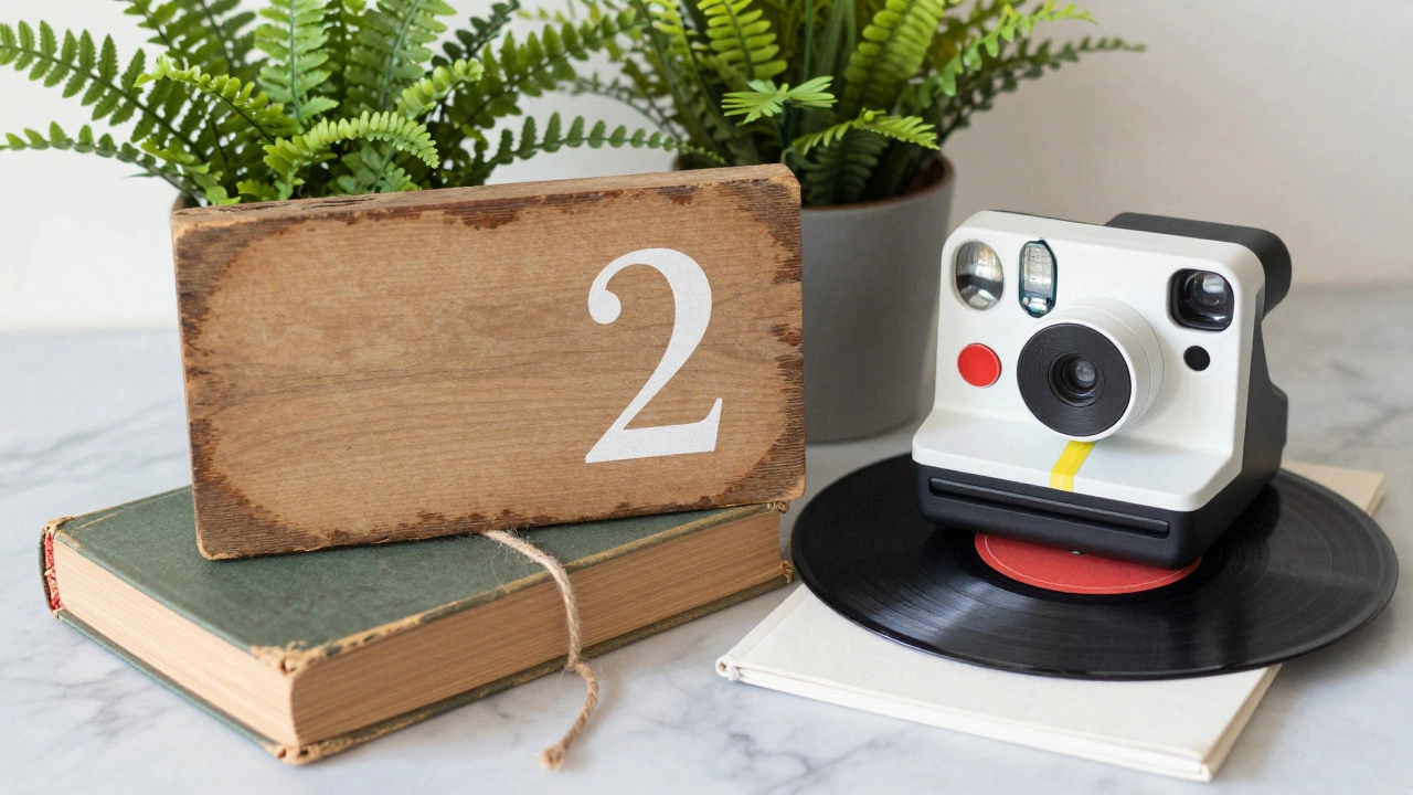 Personalized wedding decor details including wooden signs and plants