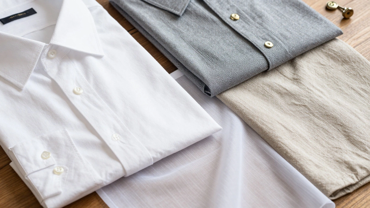 Swatches of cotton, oxford, linen, and voile shirt fabrics