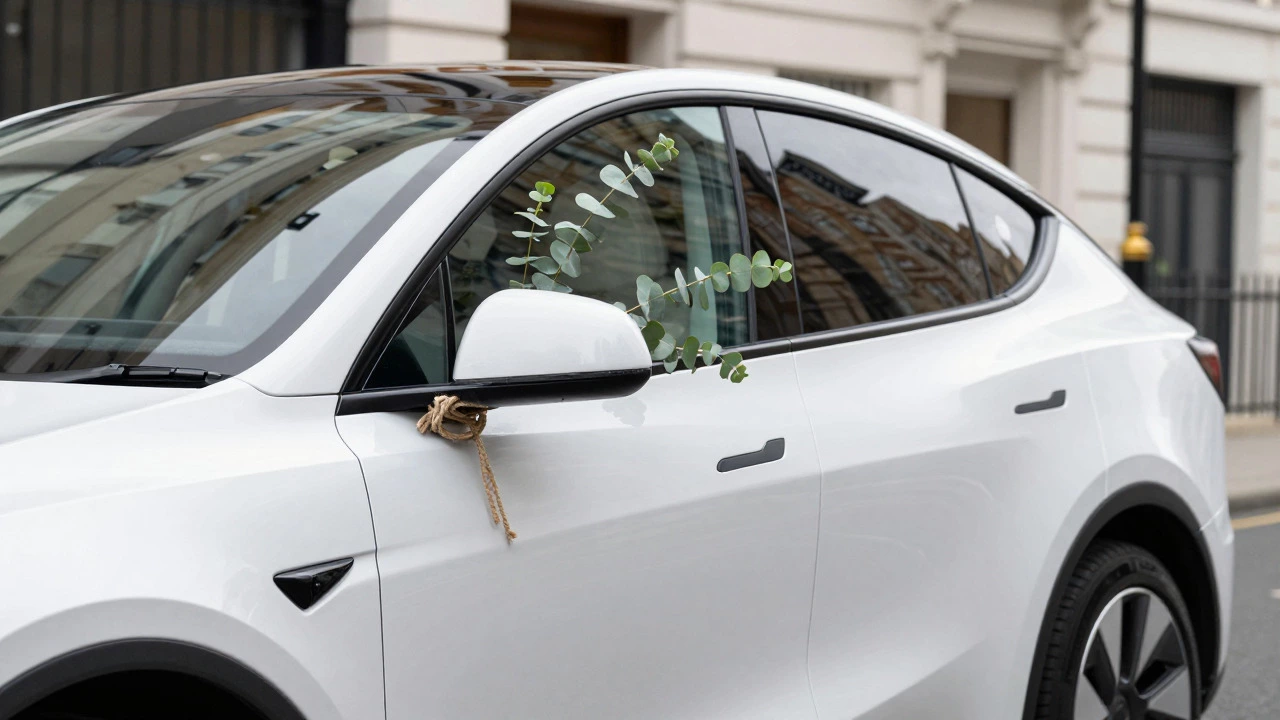Modern EV decorated with eucalyptus and jute string