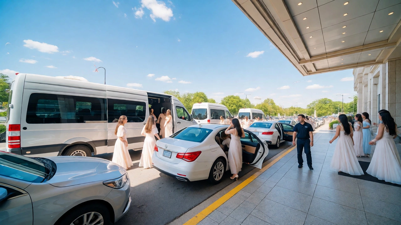 Bridal party arrives at reception venue