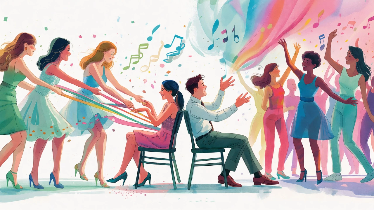 Illustration of modern wedding games replacing garter toss