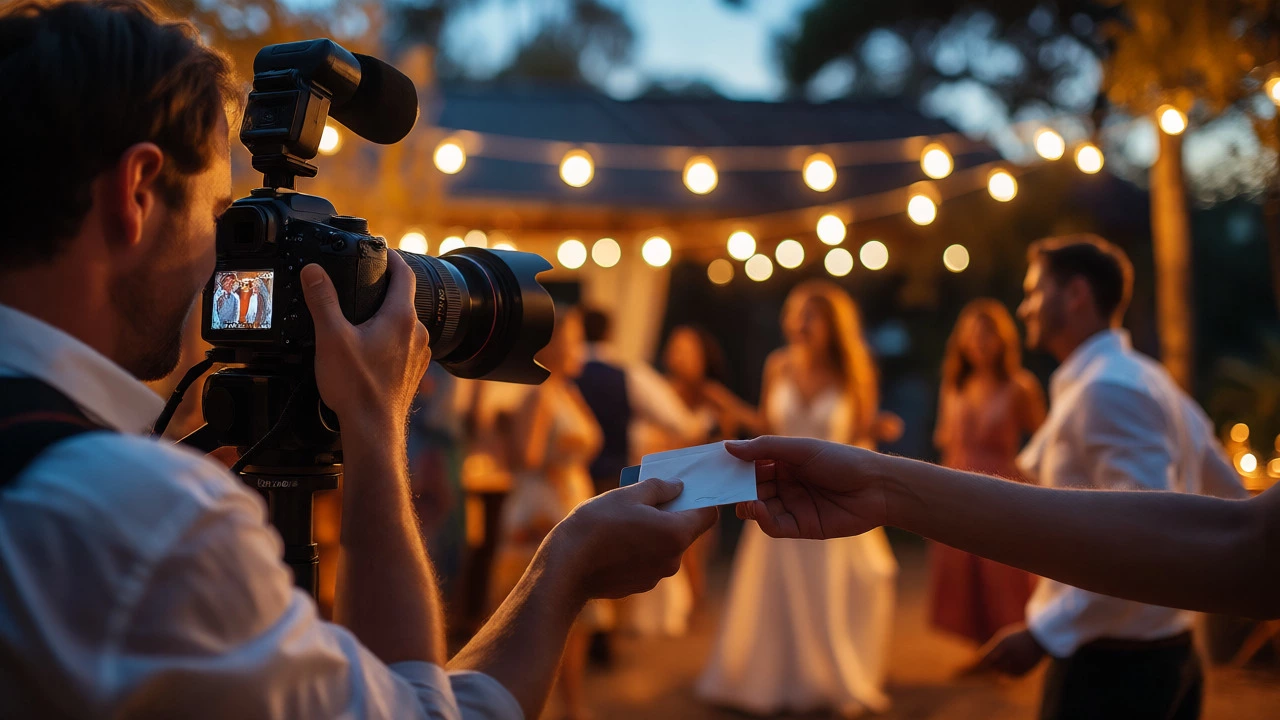 Photographer taking pictures while payment is exchanged at a wedding