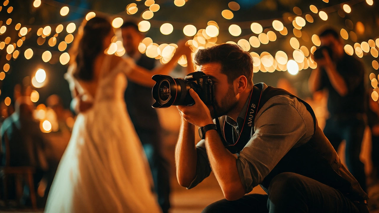 Professional photographer capturing a couple dancing at a wedding reception